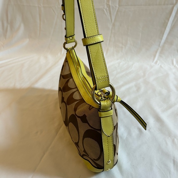Coach Signature C Canvas and Chartreuse Leather Shoulder Bag - Picture 5 of 10